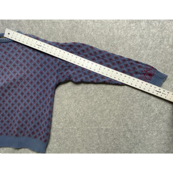Vintage Eddie Bauer Sweater Mens Large Blue Red Diamond Knit Crewneck Cotton - Picture 4 of 11